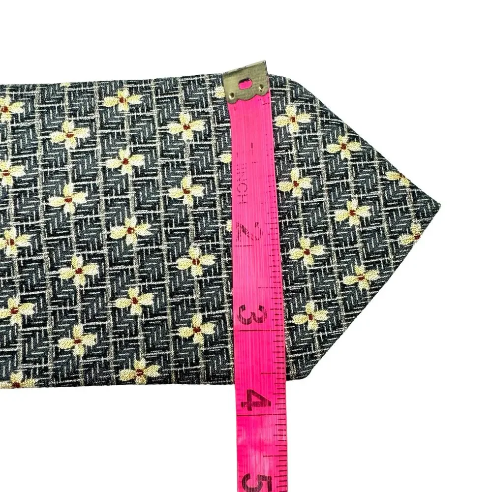 Claiborne Vintage 90s Y2K 100% Silk Black Cream Floral Print Men's Neck Tie